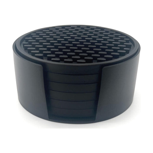 Holder / Bar Mat Style Silicone Beverage Coasters / Black / 4.25 Inch / Set of 6