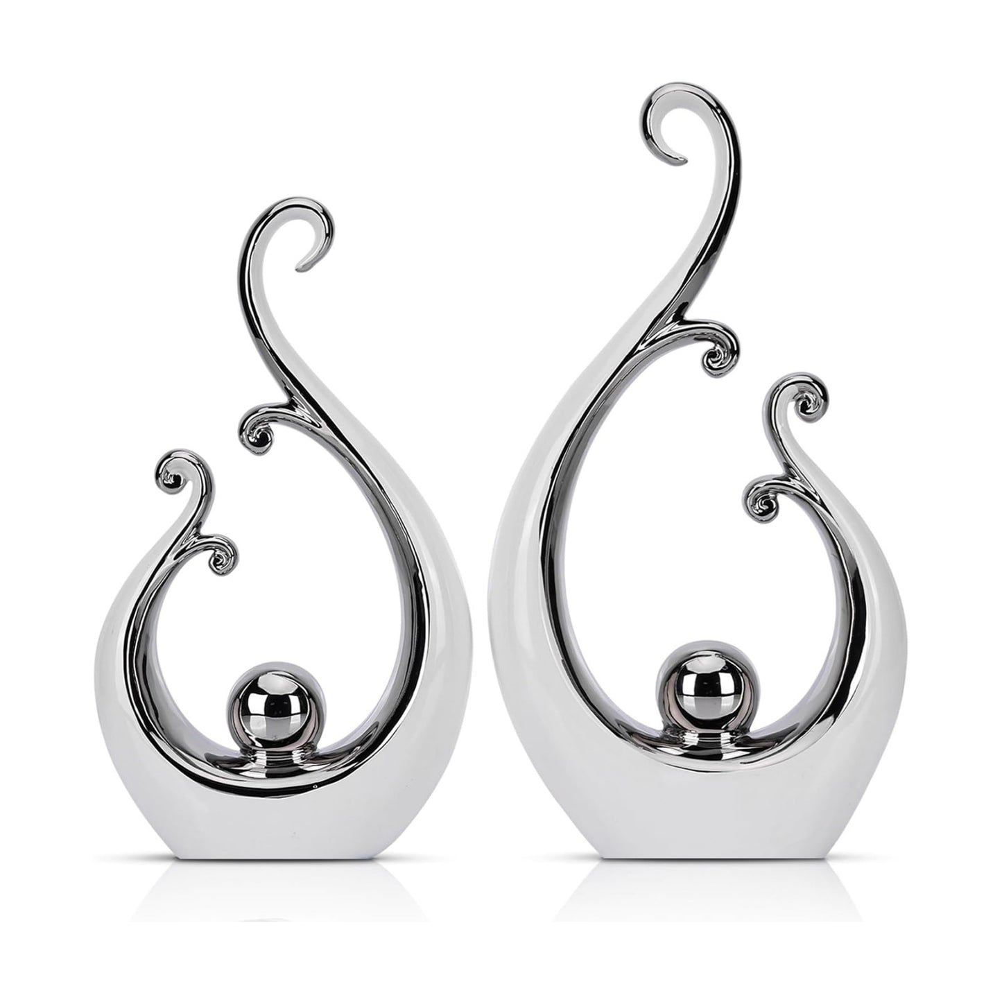 Glossy White and Silver Decor Ceramic Statue / White Silver / Small