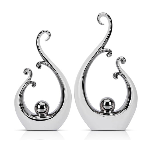Glossy White and Silver Decor Ceramic Statue / White Silver / Small