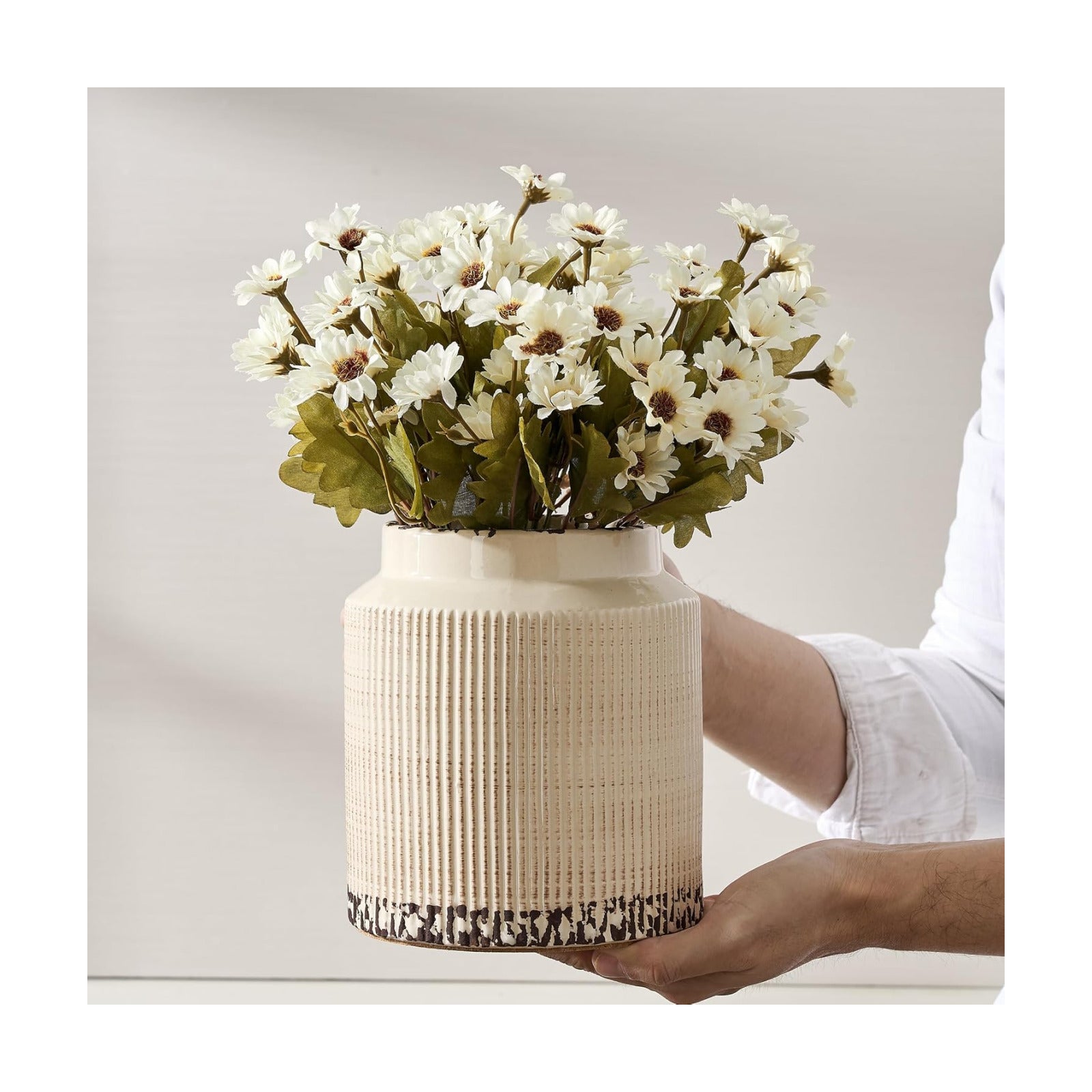 Ceramic Vintage Rustic Terracotta Vase / 609-antique Beige / 6.77 Inch