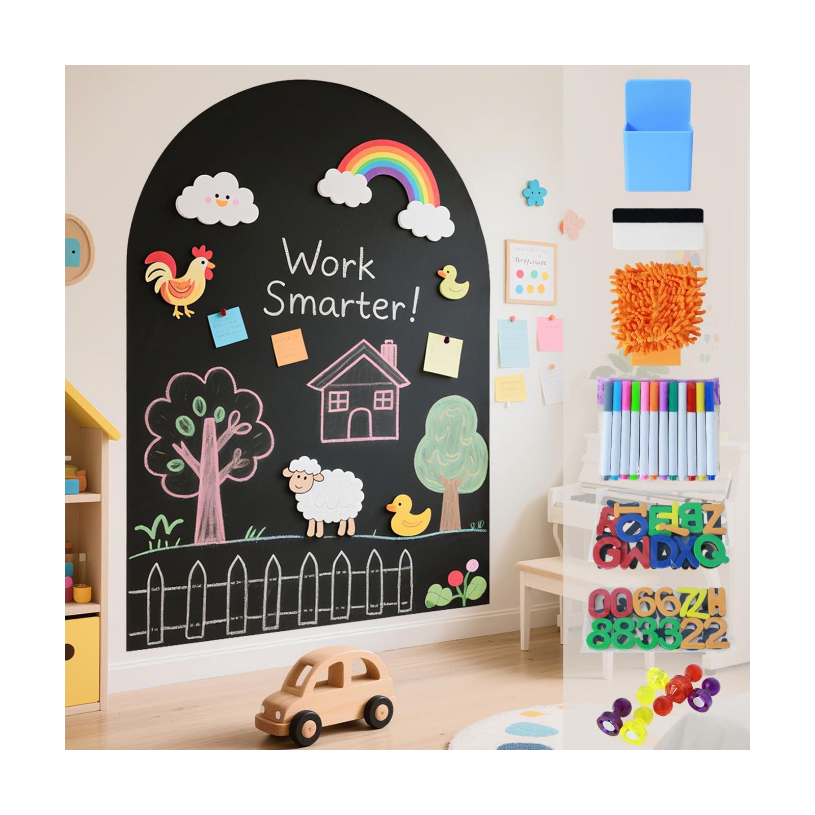 Magnetic Wall Decal Arch Magnet Wall for Kids Chalkboard Adhesive / 32"W x 40"H / Black / 40 x 32