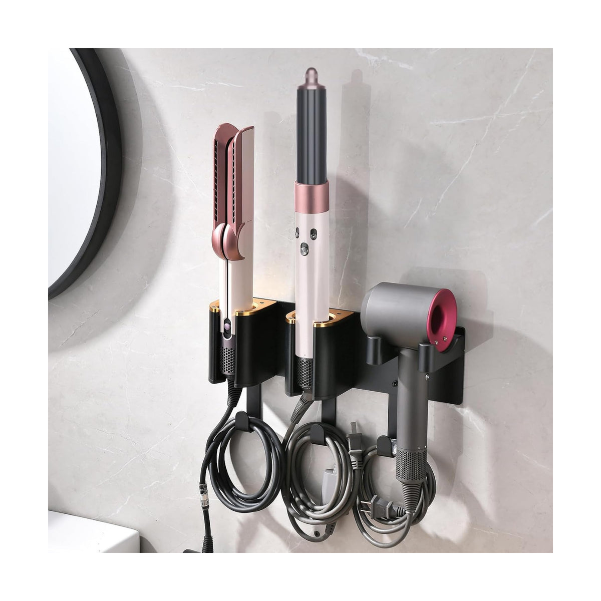 Hair Tool Organizer Wall Mount, Hair Dryer Curling iron Organizer | Hair Tools Holder with Cord Hooks, Straightener