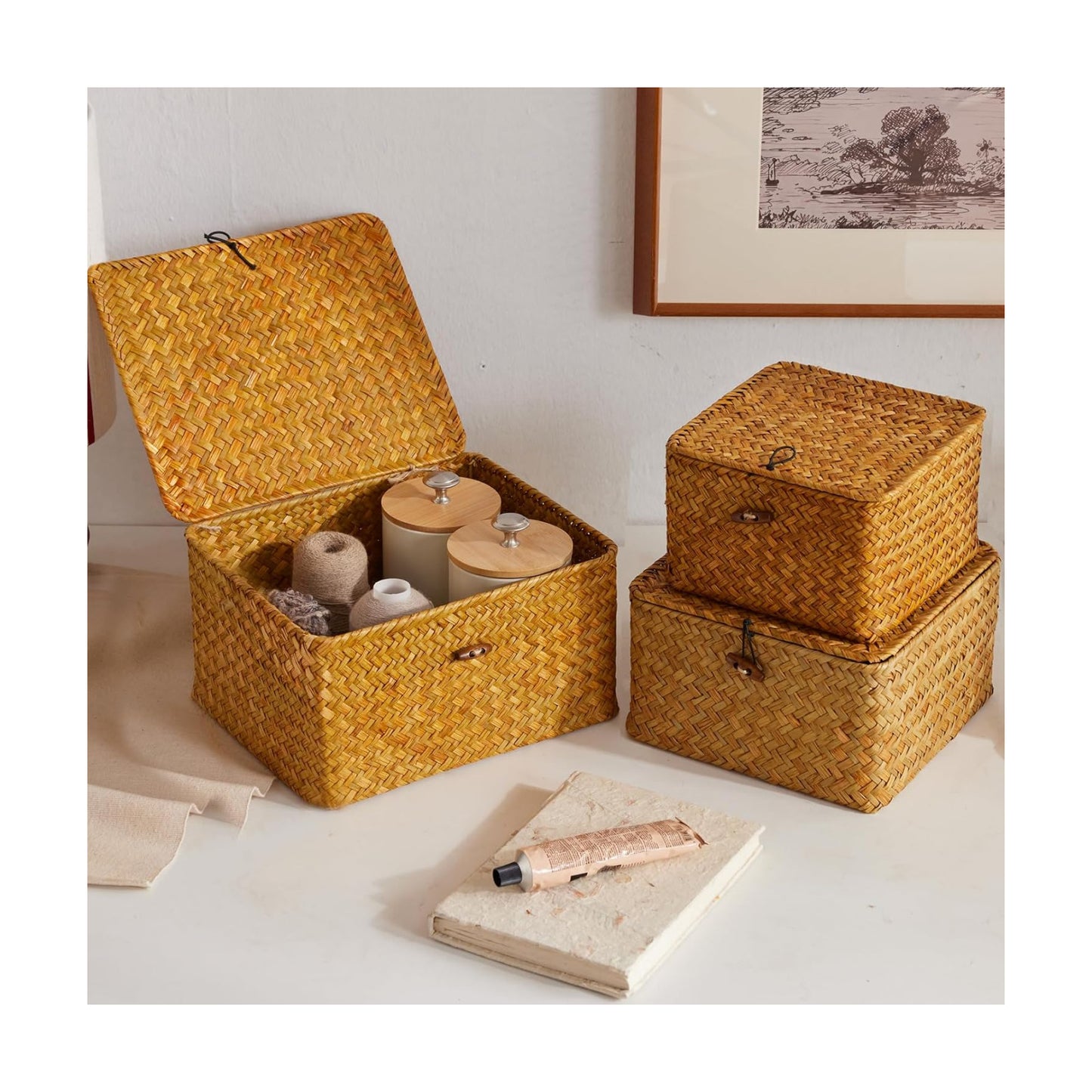 Handwoven Baskets for Storage / Square / Set of 3