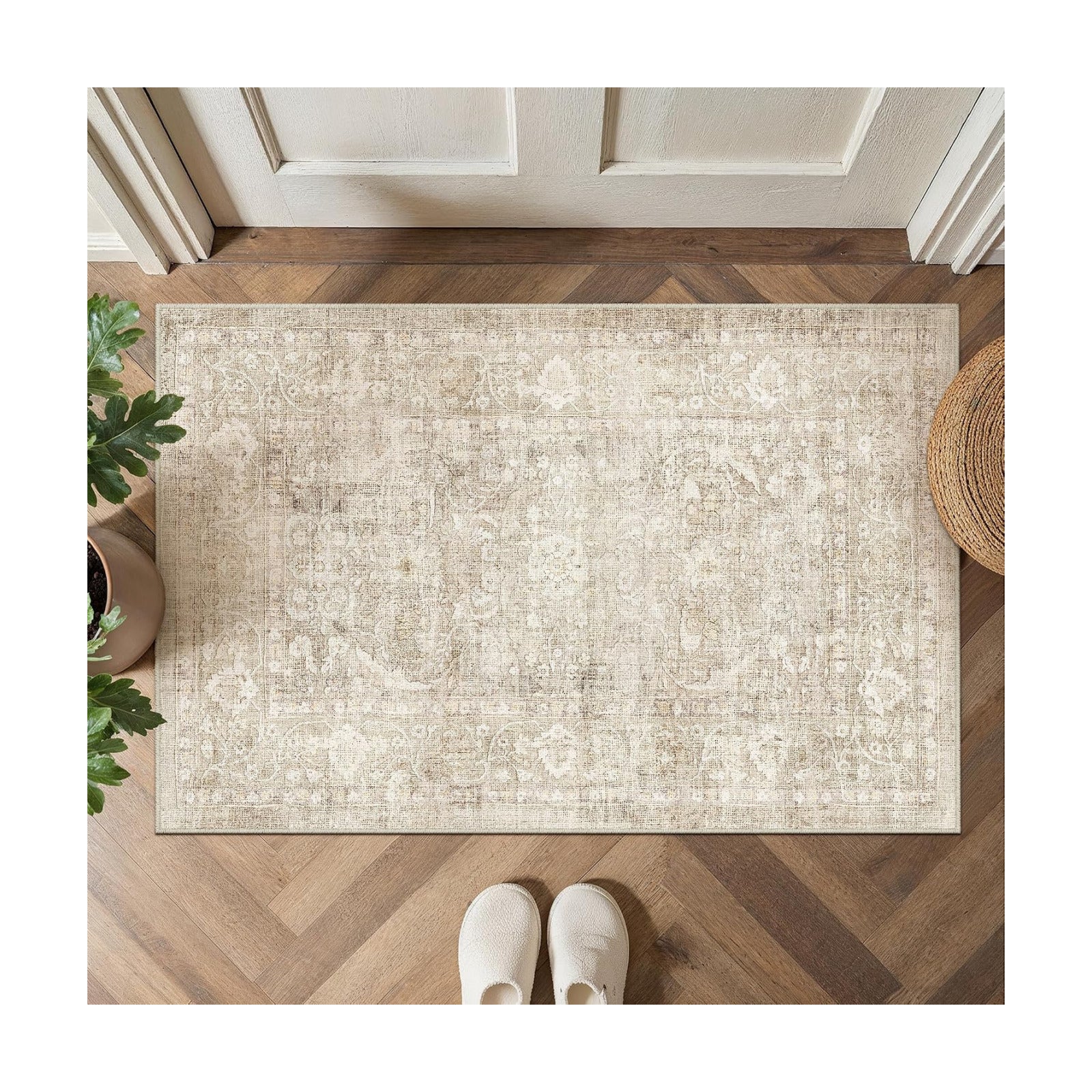 2x3 Beige Neutral Entryway Area Rug