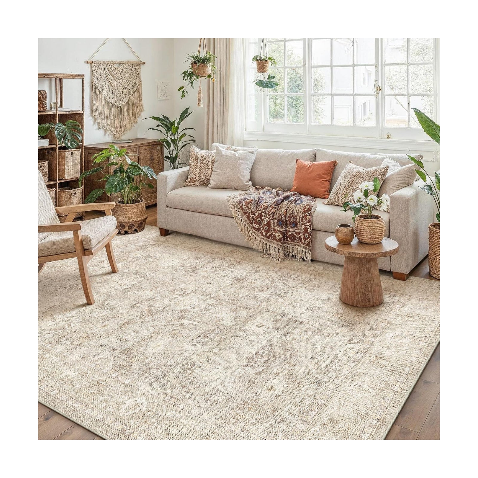 6x9 Beige Neutral Living Room Bedroom Area Rug