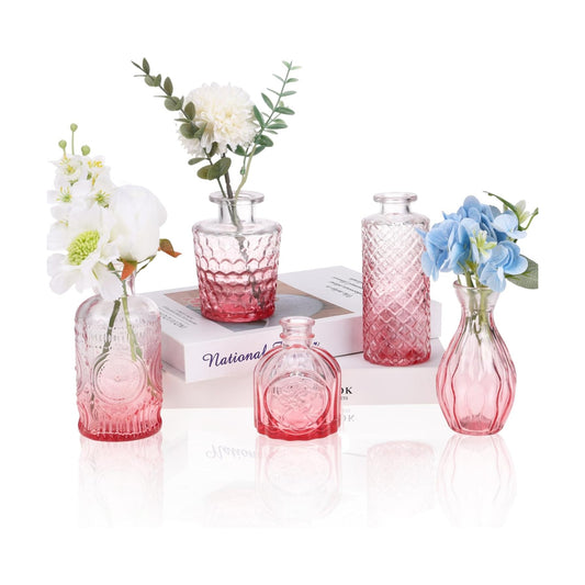 Glass Bud Vase Set / Pink / Set of 5