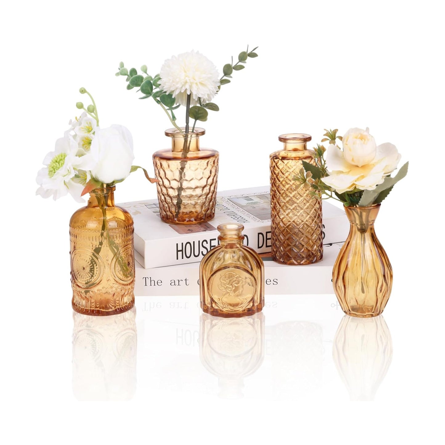 Glass Bud Vase Set / Amber / Gold / Set of 5