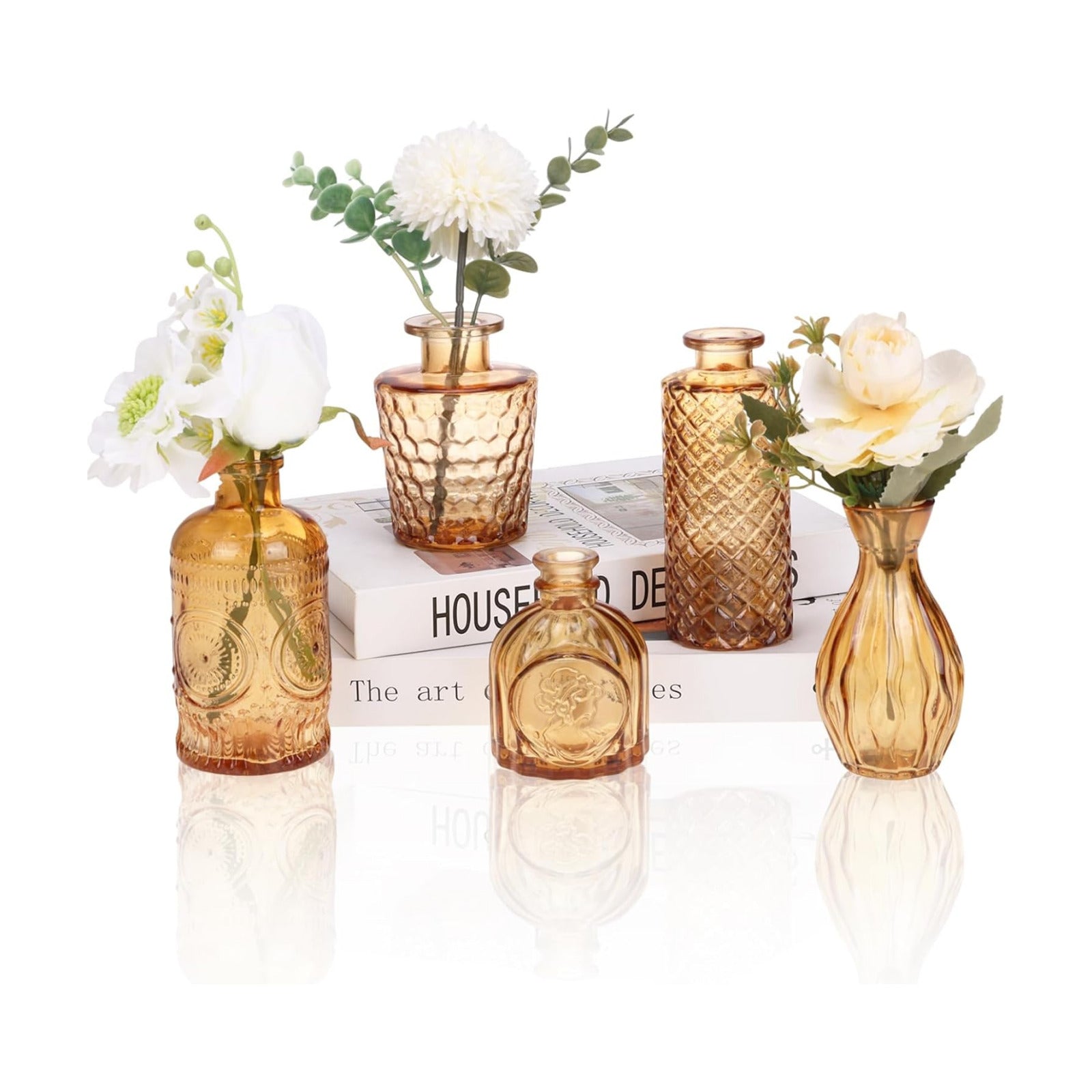 Glass Bud Vase Set / Amber / Gold / Set of 5