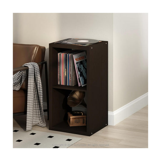 Furinno Cubicle Record Player Stand, 2-Cube Record Storage, Dark Oak | Vinyl Storage, 1.2"Inch Extra Thick, Open Back