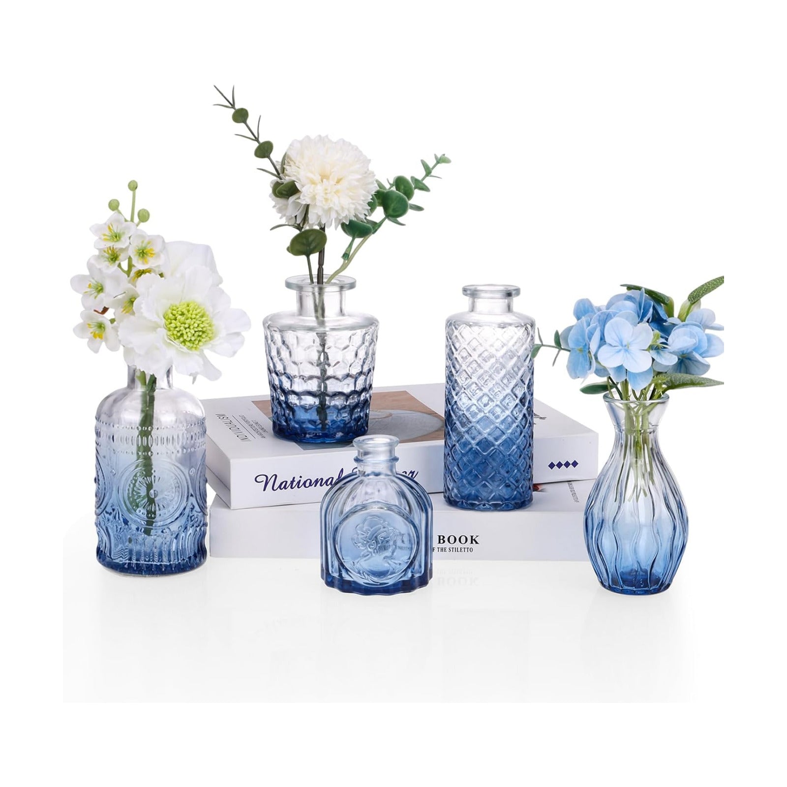 Glass Bud Vase Set / Blue / Set of 5