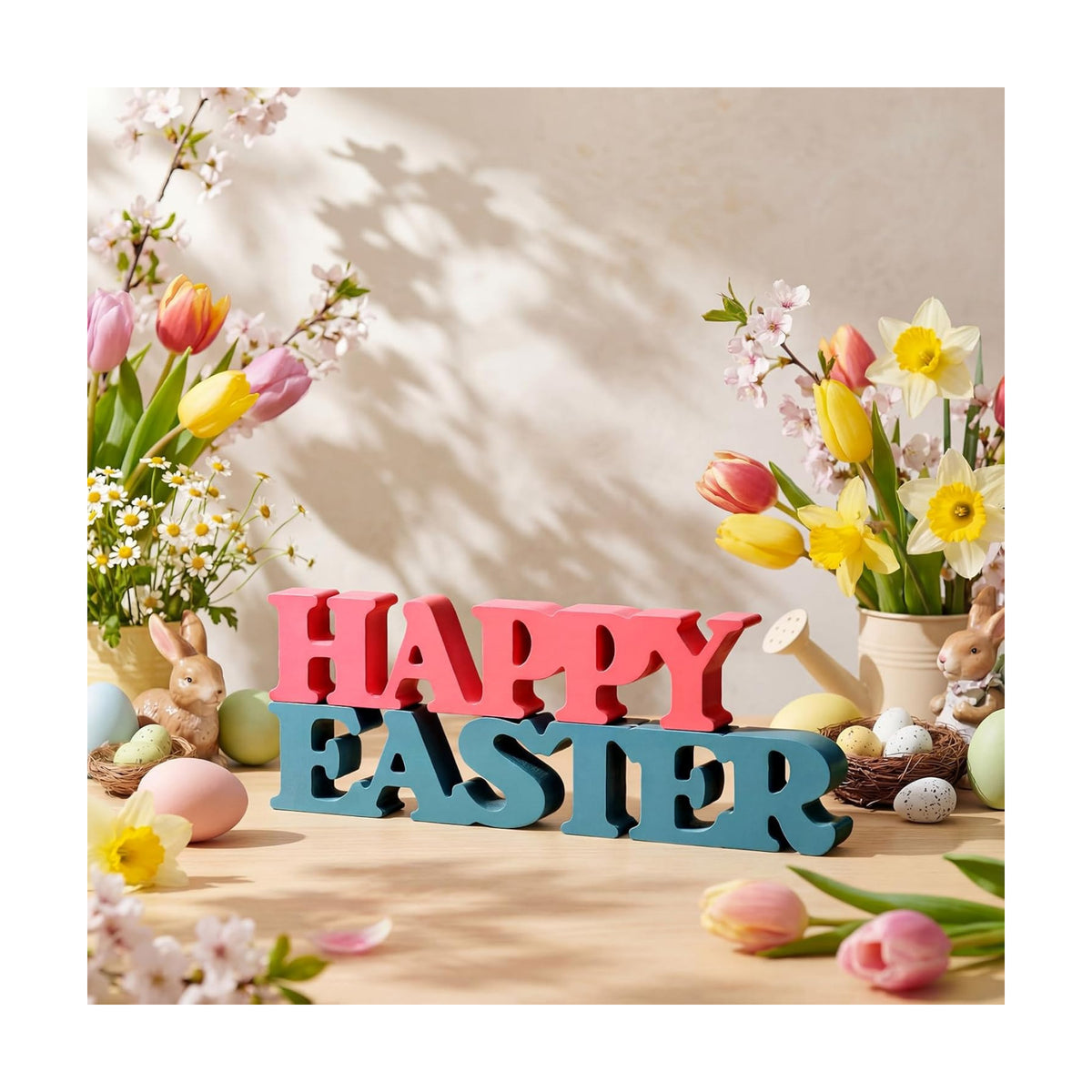 Yalikop Pastel Easter Table Decorations Happy Easter Sign for Home Wooden Sign Blocks Indoor Home Decorative Signage for Tables Office Wall Shelf Desk Shelf Mantel Farmhouse
