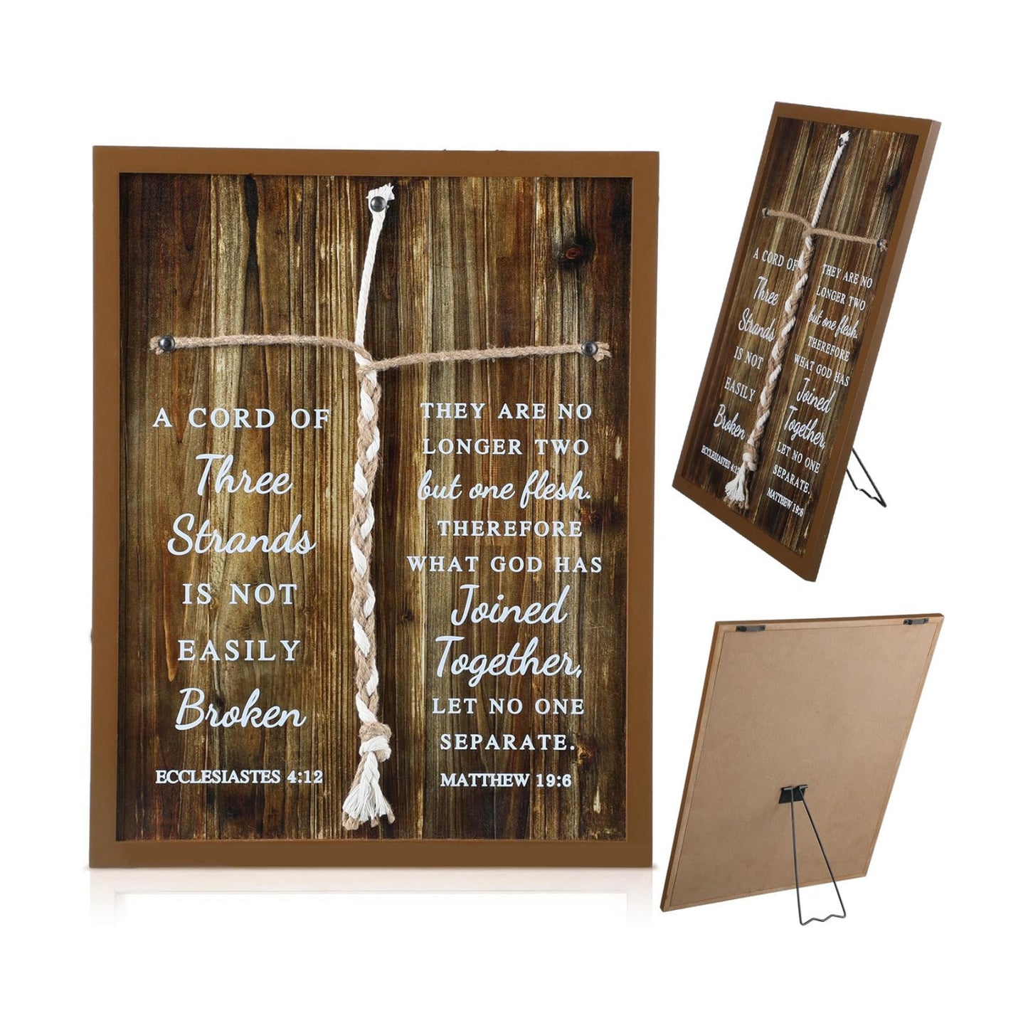 a Cord of Three Strands Christian Wedding Ceremony Knot Rope Decoration Bible / Wood Grain / 17 x 13