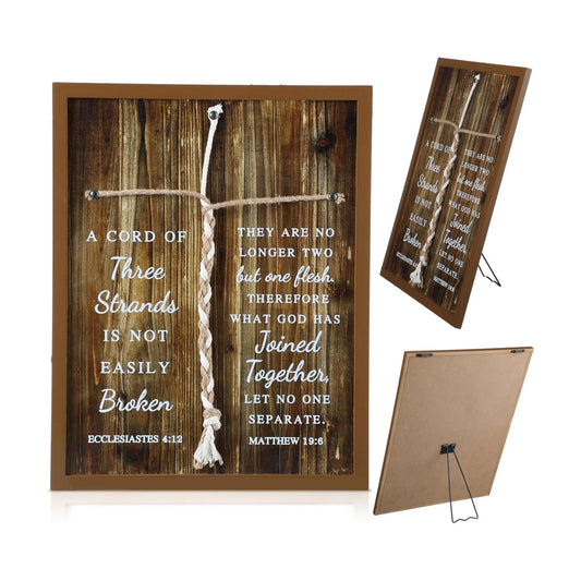 a Cord of Three Strands Christian Wedding Ceremony Knot Rope Decoration Bible / Wood Grain / 17 x 13