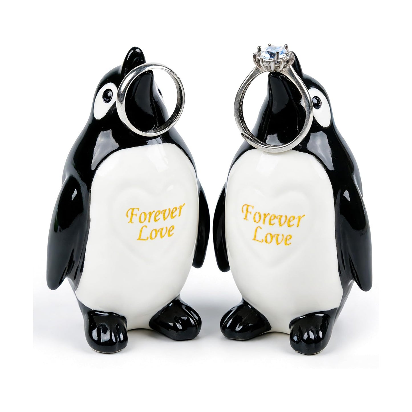 Ceramic Penguin Figurines Forever Love Anniversary Birthday / Set of 2