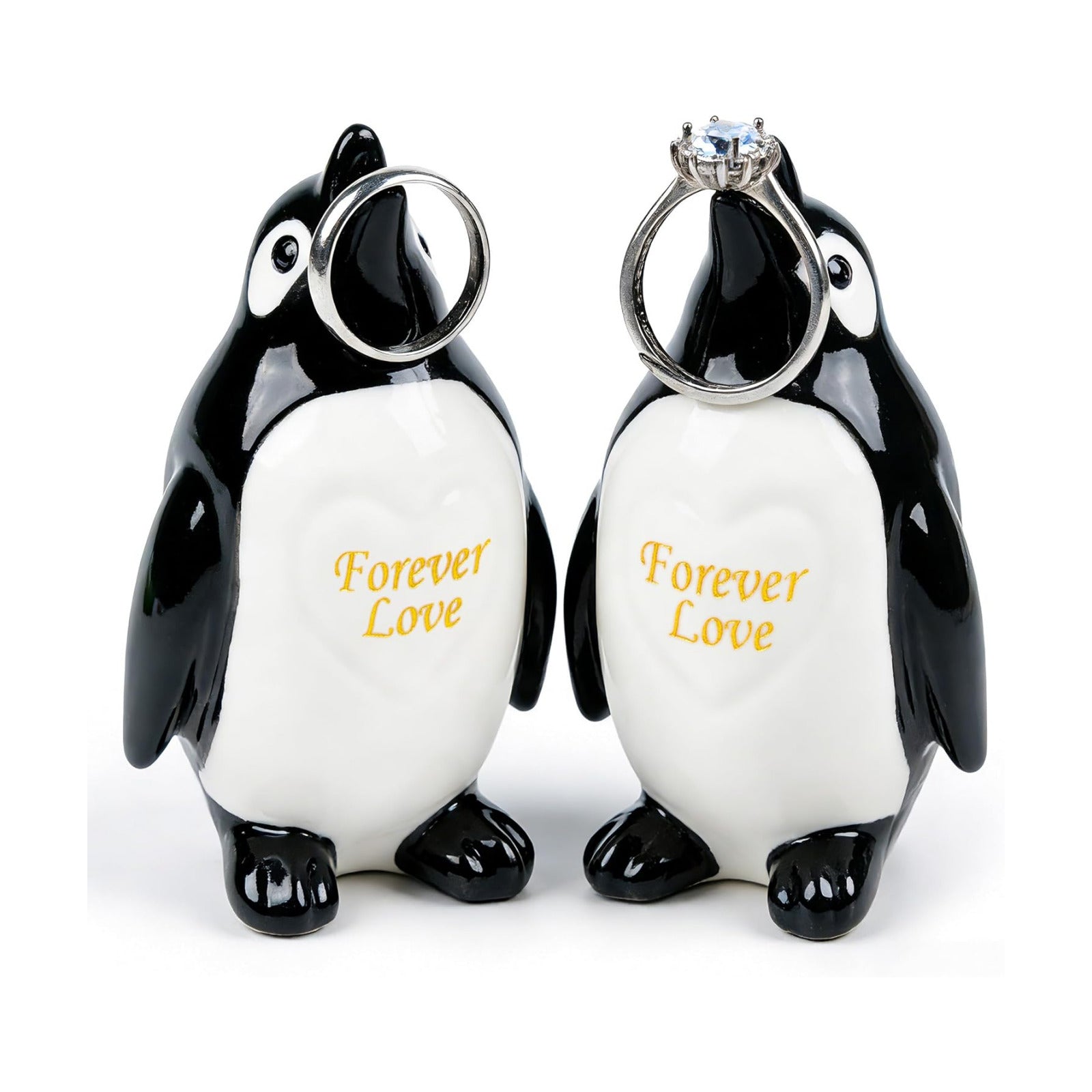 Ceramic Penguin Figurines Forever Love Anniversary Birthday / Set of 2