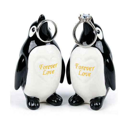 Ceramic Penguin Figurines Forever Love Anniversary Birthday / Set of 2