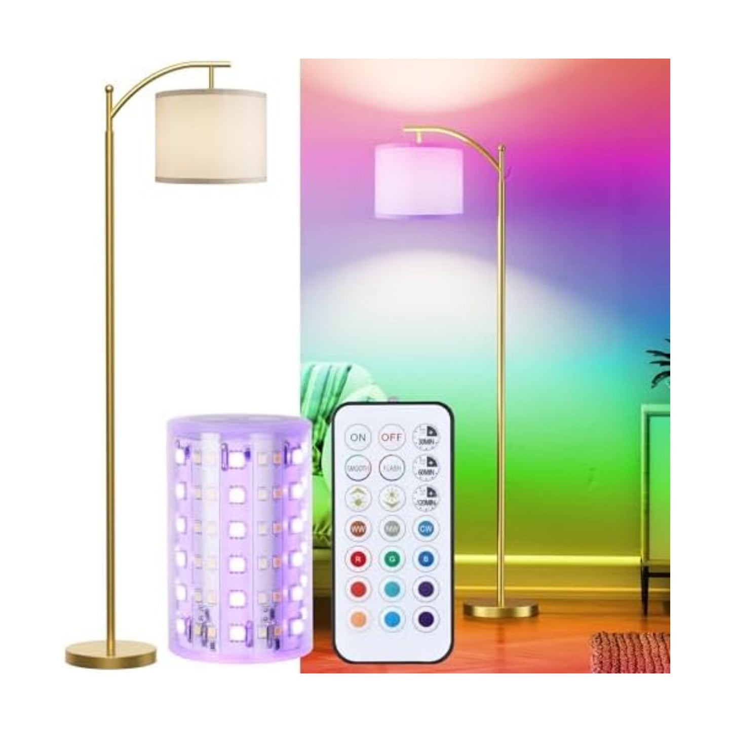 Battery Operated Floor Lamp, RGB Dimmable Cordless Standing Lamp with Remote Control for Living Room, Tall Floor Lamp