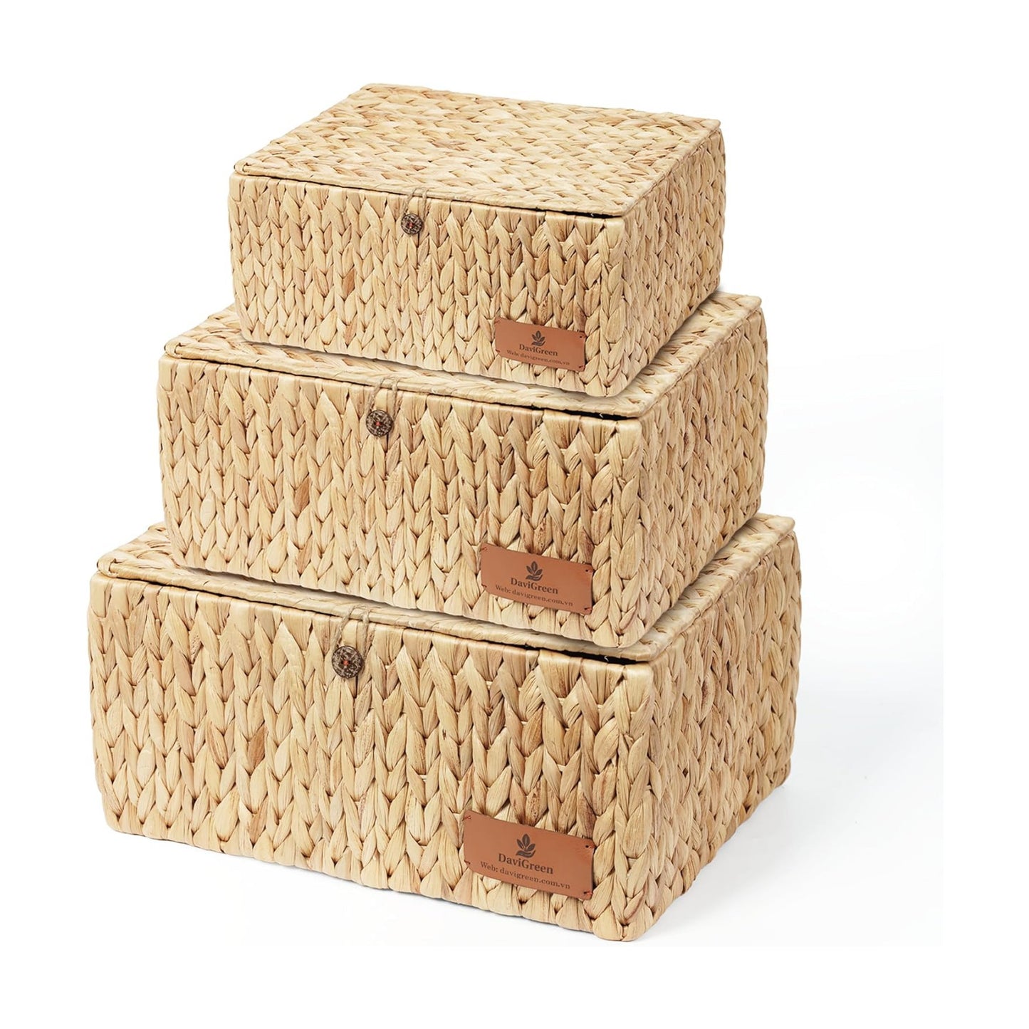 Wicker Baskets / Water Hyacinth Storage Basket / Storage Baskets with Lids / Set of 3