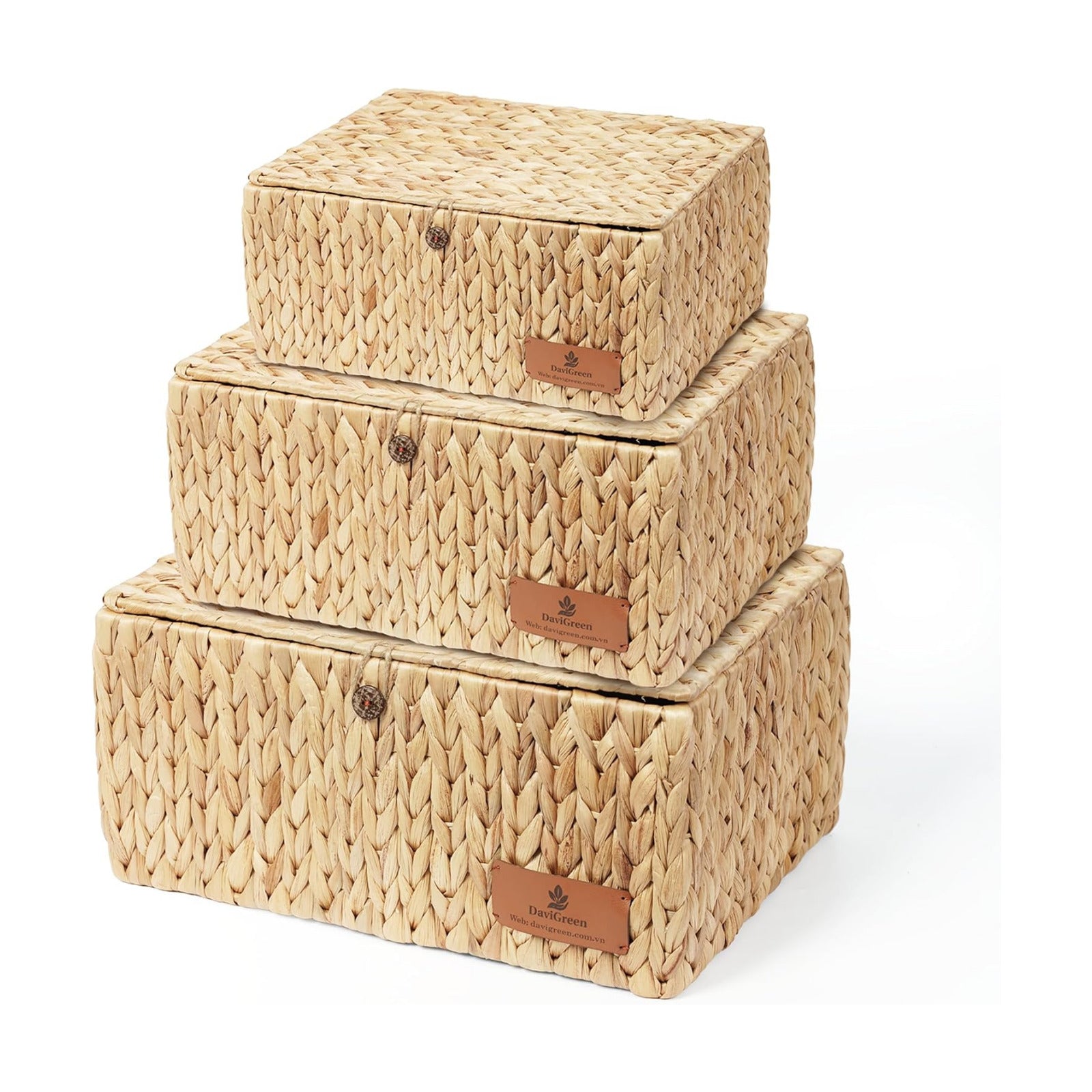 Wicker Baskets / Water Hyacinth Storage Basket / Storage Baskets with Lids / Set of 3