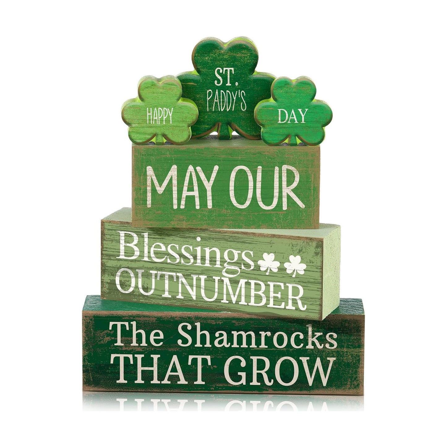 Lineshading 4 Pcs Wooden Shamrocks Block Signs Farmhouse Tiered Tray