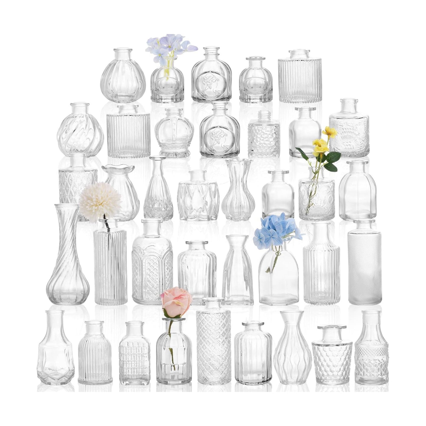 Glass Bud Vase Set / Clear / Set of 38