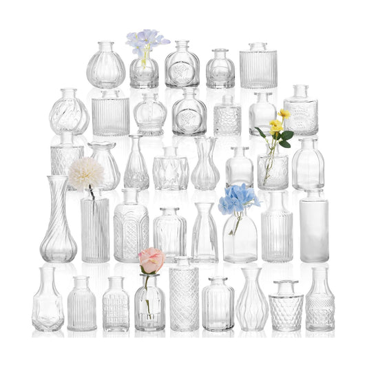Glass Bud Vase Set / Clear / Set of 38