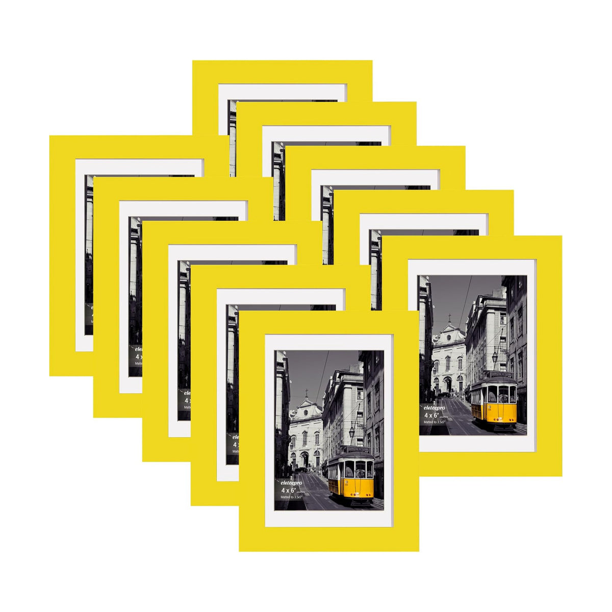 eletecpro 4x6 Picture Frames, Acrylic Cover, Yellow, Set of 10 | Display Photo 3.5x5 with Mat or 4x6 without