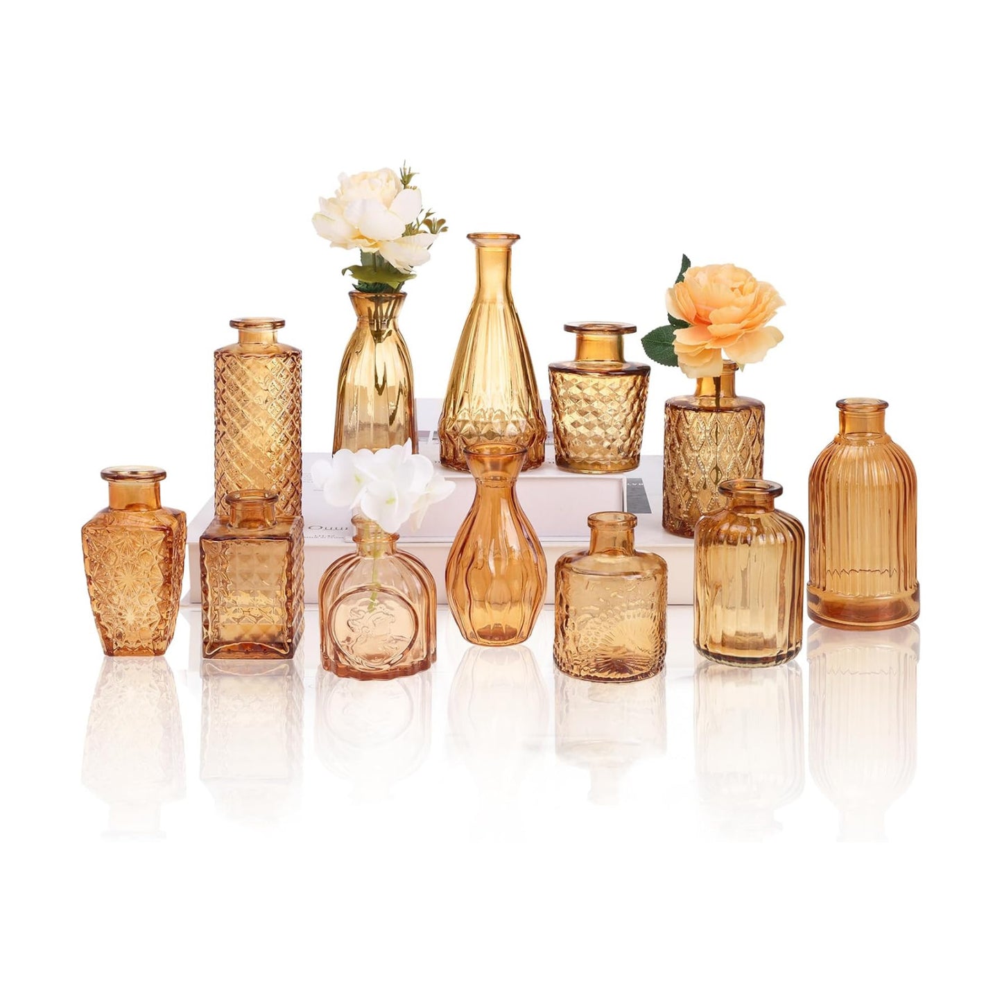 Glass Bud Vase Set / Amber / Gold / Set of 12