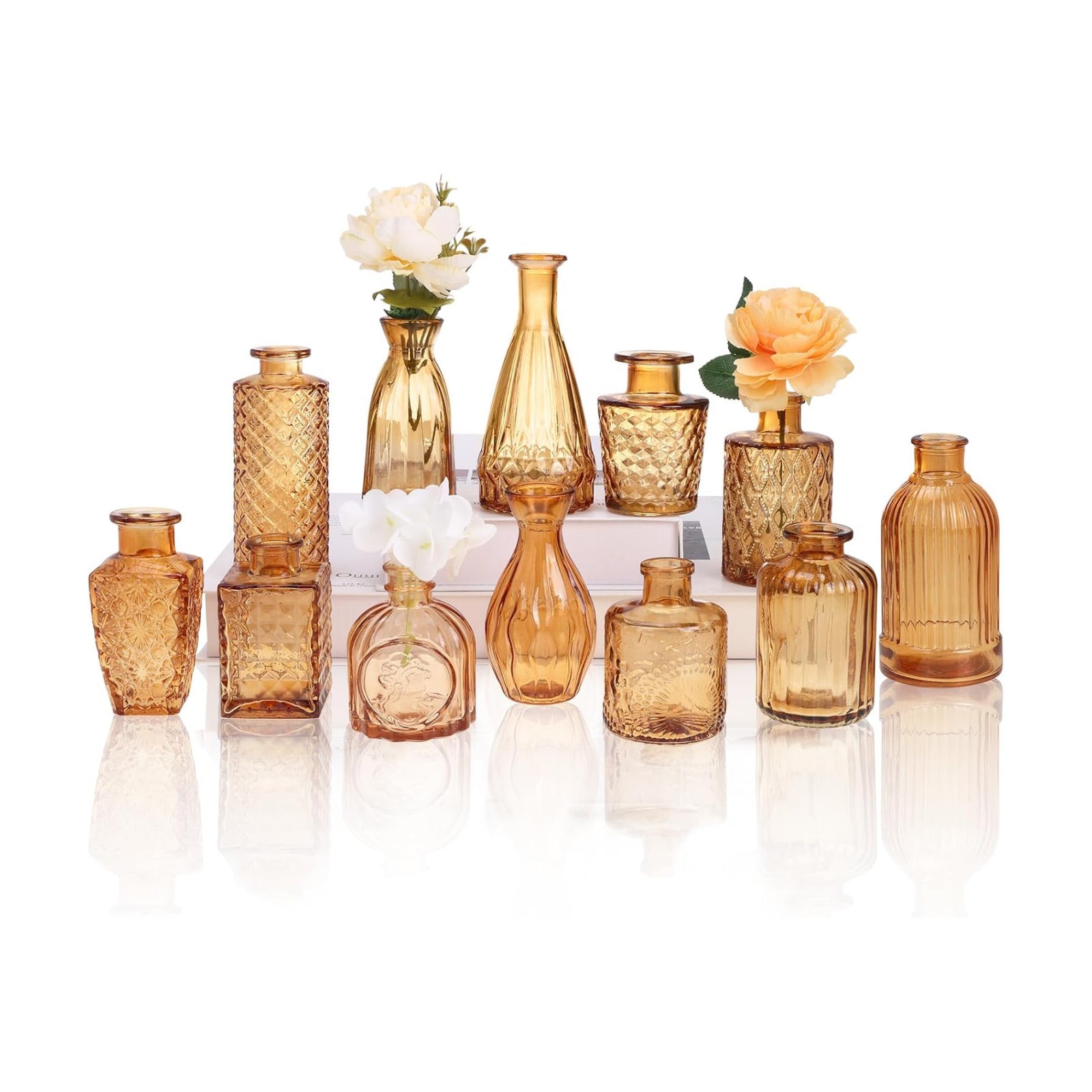 Glass Bud Vase Set / Amber / Gold / Set of 12