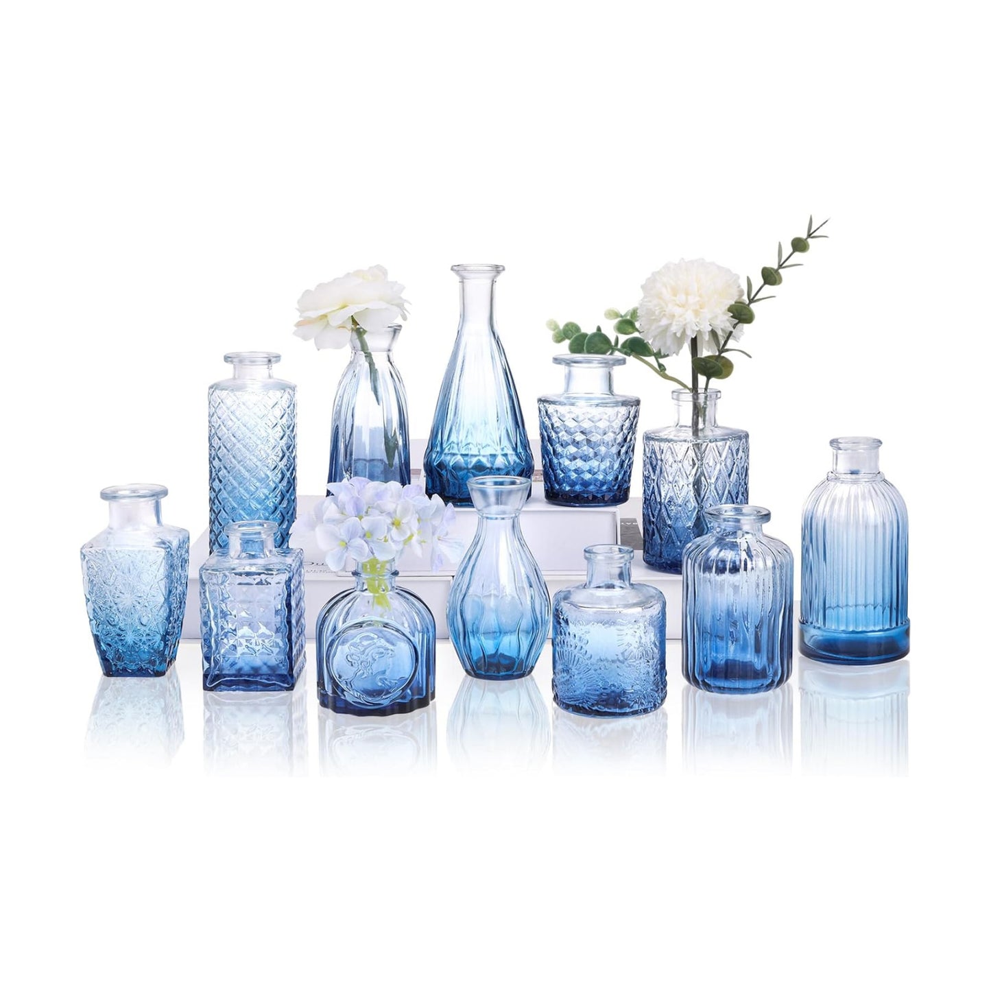 Glass Bud Vase Set / Blue / Set of 12