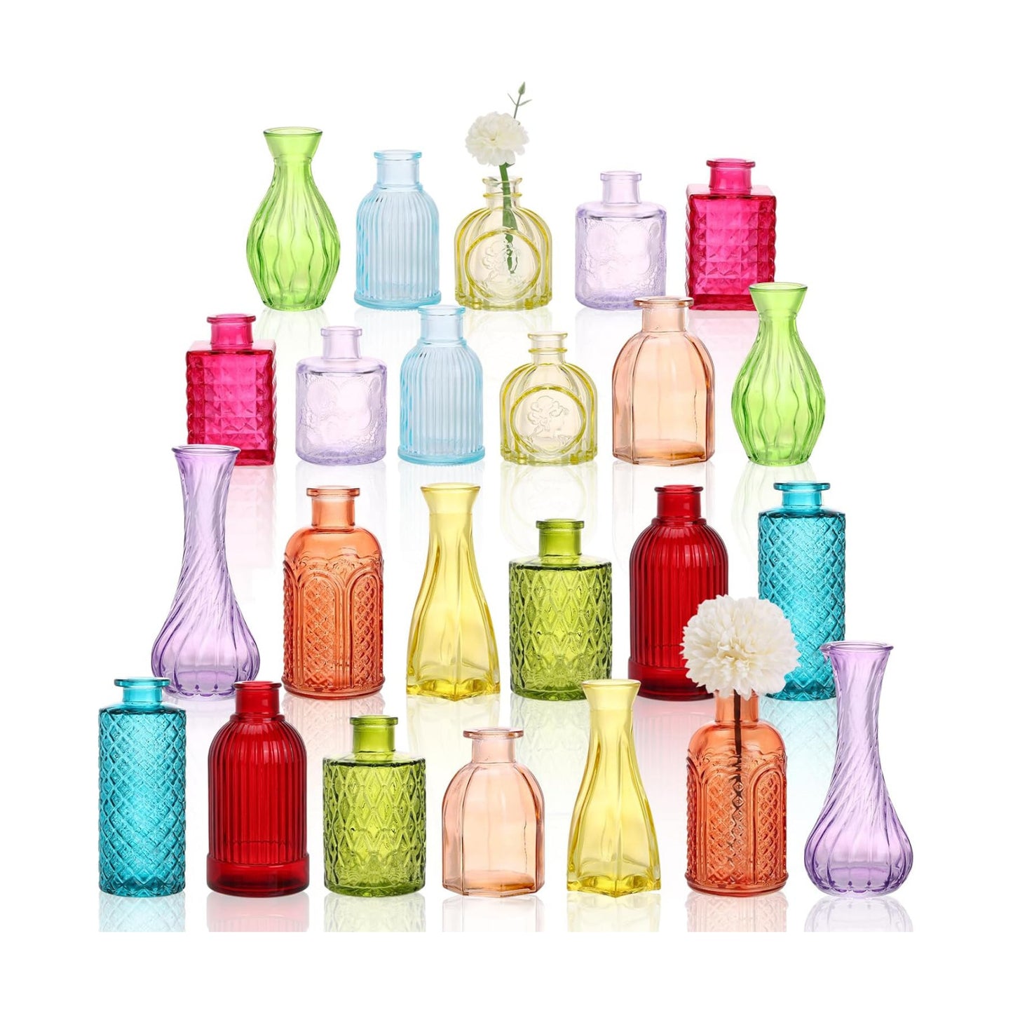 Colorful Glass Bud Vase Set / Multicolor / Set of 24