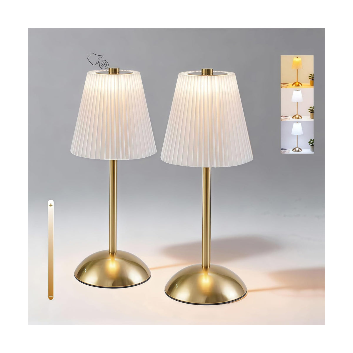 2-Pack Cordless Rechargeable Table Lamps, Battery Operated Lamp | LED Gold Touch Lamp Cordless, Mini Battery Powered