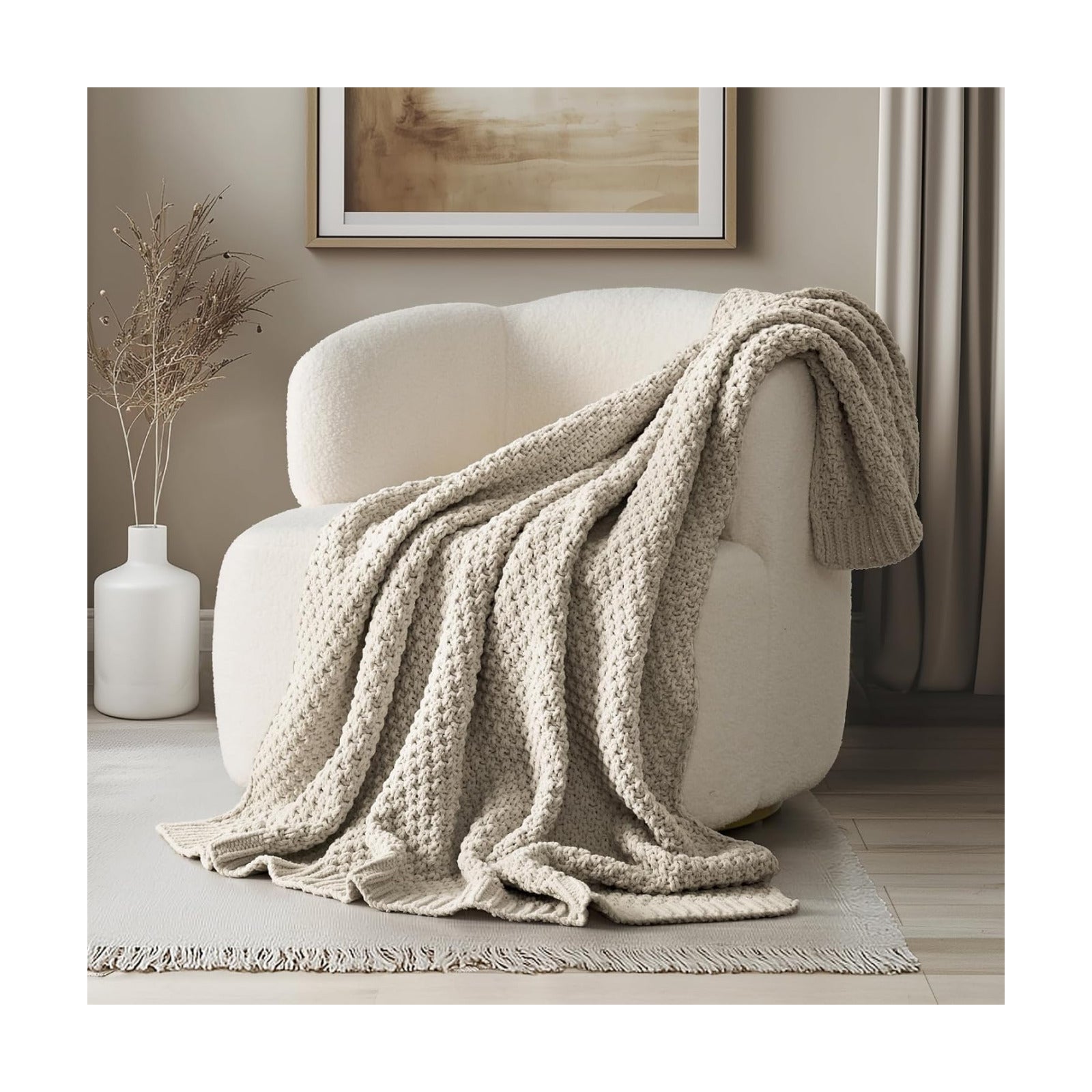 EVERGRACEHOME Chunky Chenille Knit Throw Blanket, 60 x 80, Warm Gray