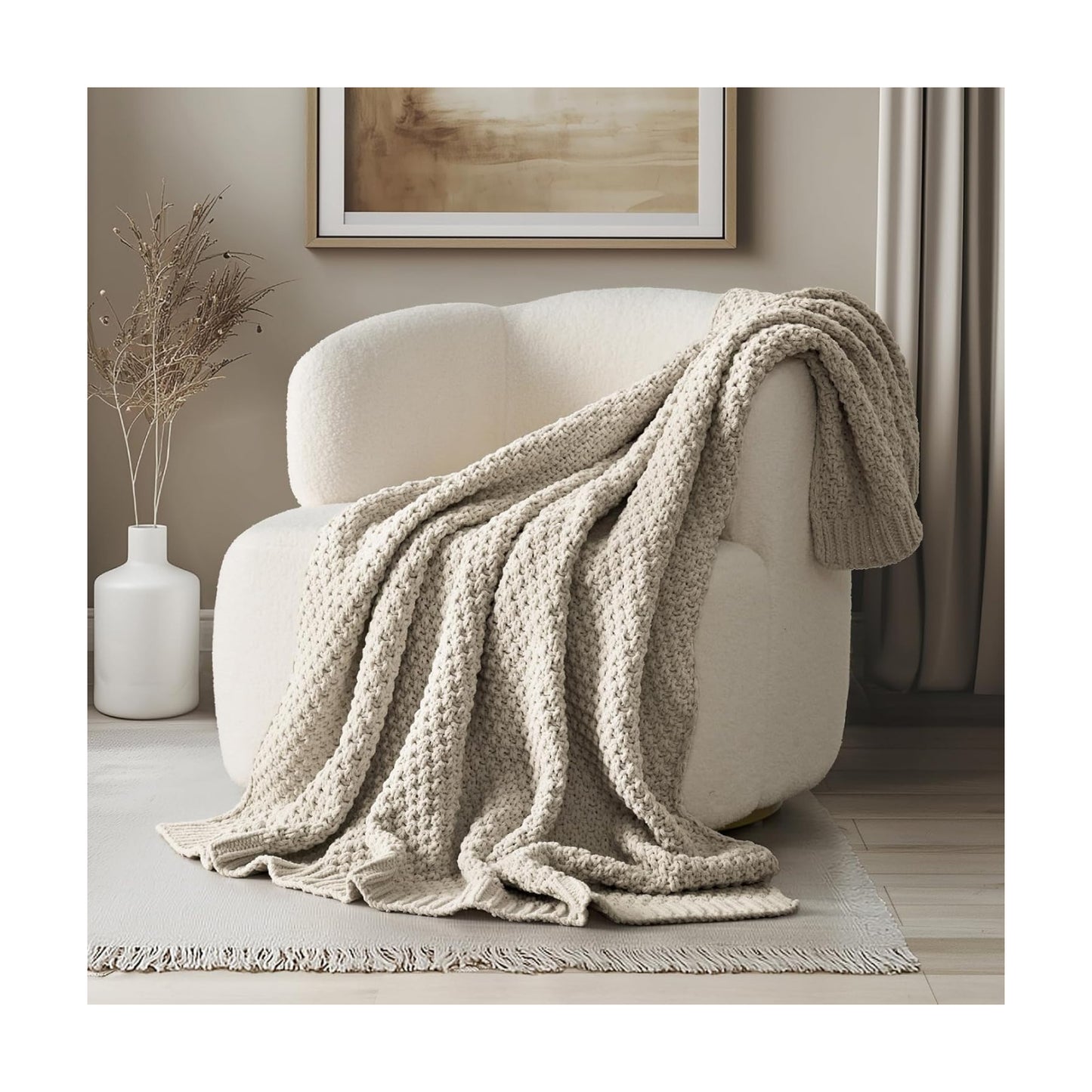 EVERGRACEHOME Chunky Chenille Knit Throw Blanket, 50 x 60, Warm Gray