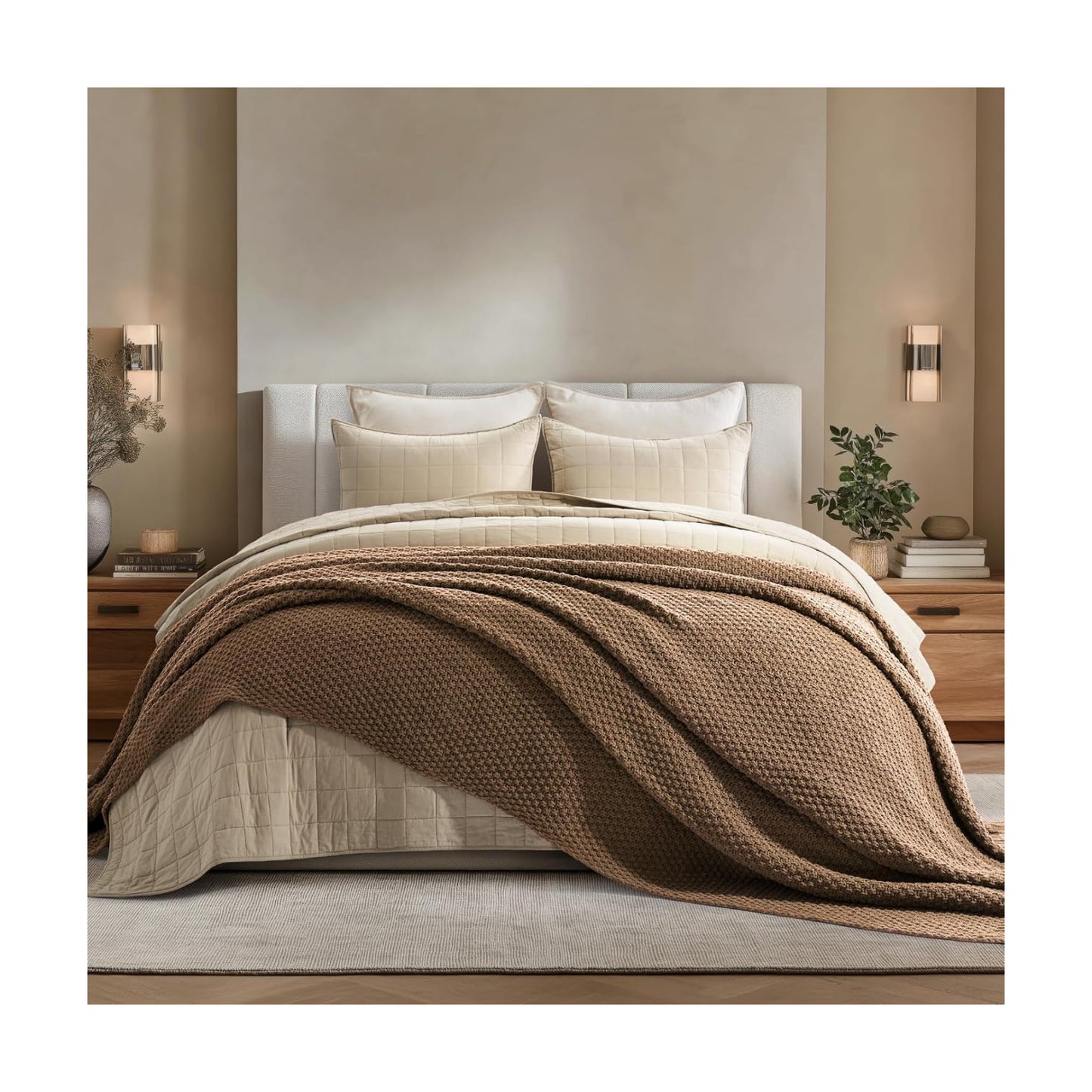 EVERGRACEHOME Chunky Chenille Knit Throw Blanket, 108x92, Camel Brown