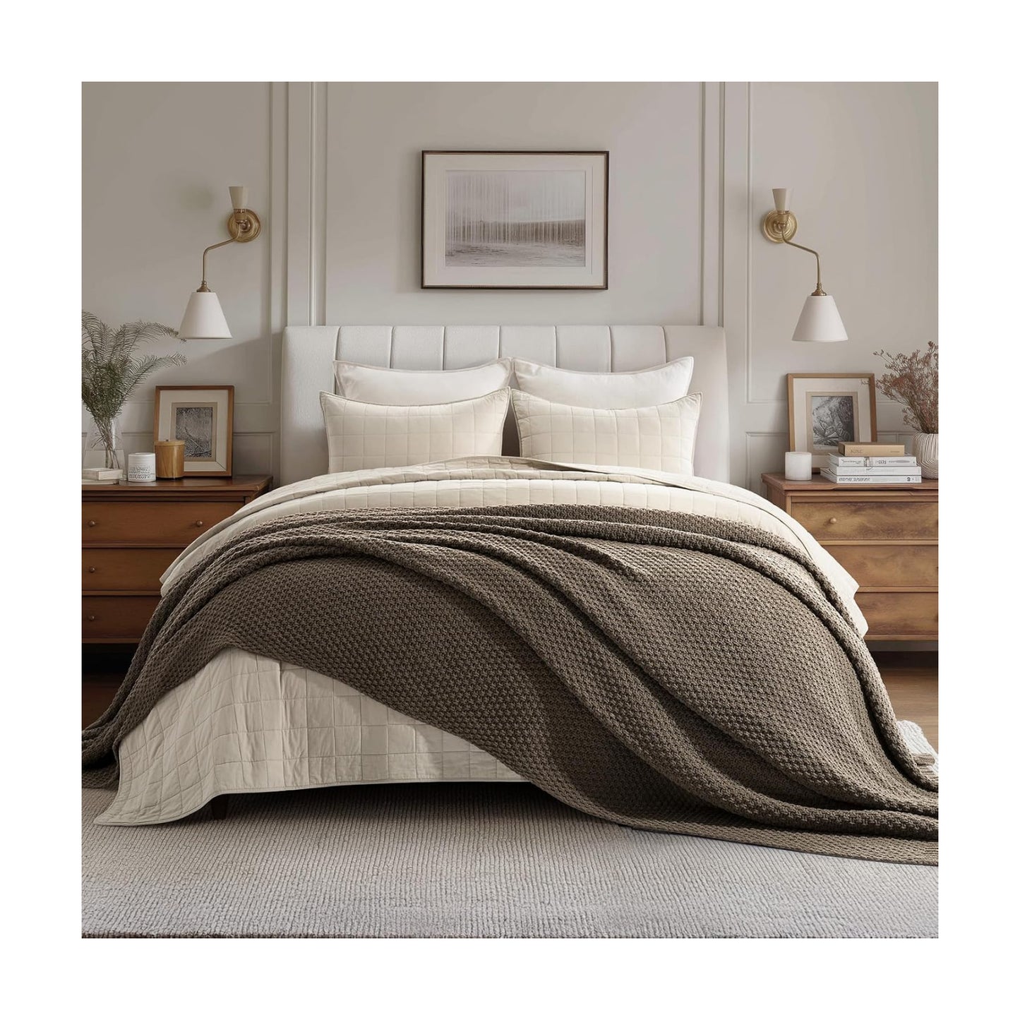 EVERGRACEHOME Chunky Chenille Knit Throw Blanket, 90 x 90, Mocha Brown