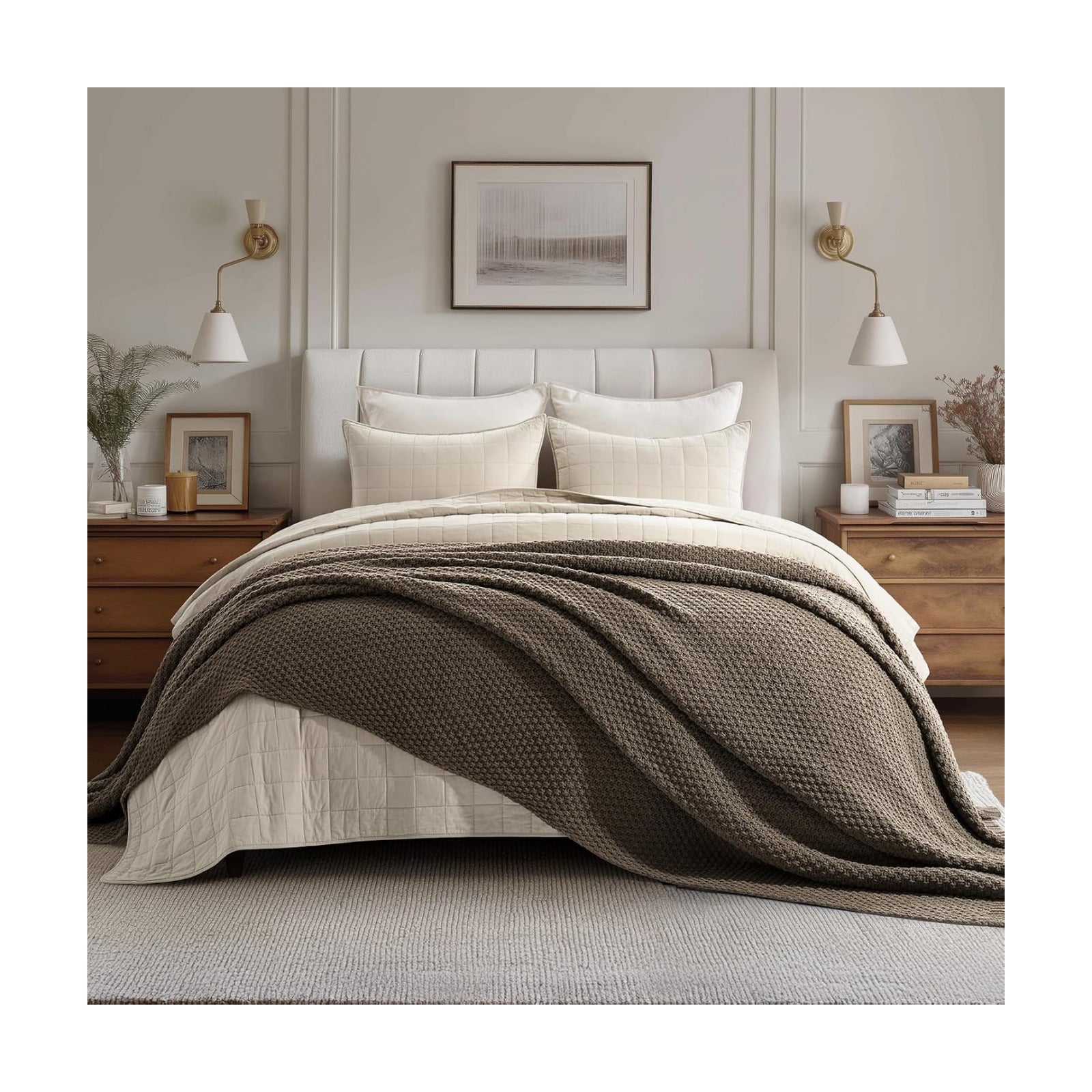 EVERGRACEHOME Chunky Chenille Knit Throw Blanket, 90 x 90, Mocha Brown