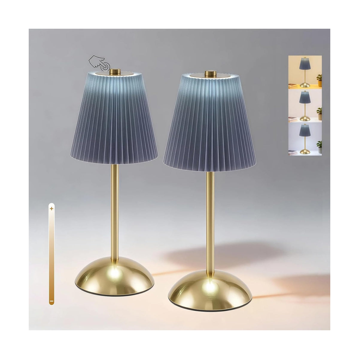 Set of 2 Small Rechargeable Lamp Cordless, LED Battery Table Lamp | Mini Wireless Desk Lamps, Bed Side Table Lamps