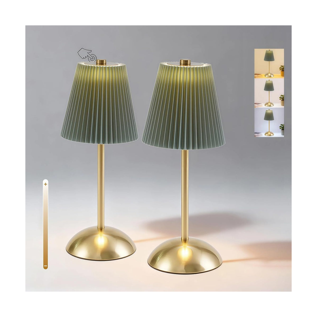 2-Pack LED Cordless Table Lamps, Green Rechargeable Battery Lamps | Mini Battery Operated Lamps, Dining Table Lamp