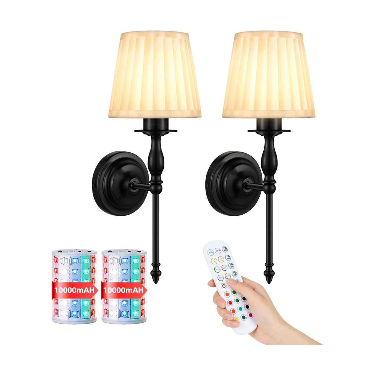 10000mAh Battery Operated Wall Sconce Set of 2,Rechargeable Wall Sconces set of Two,Vintage Black Sconces Wall