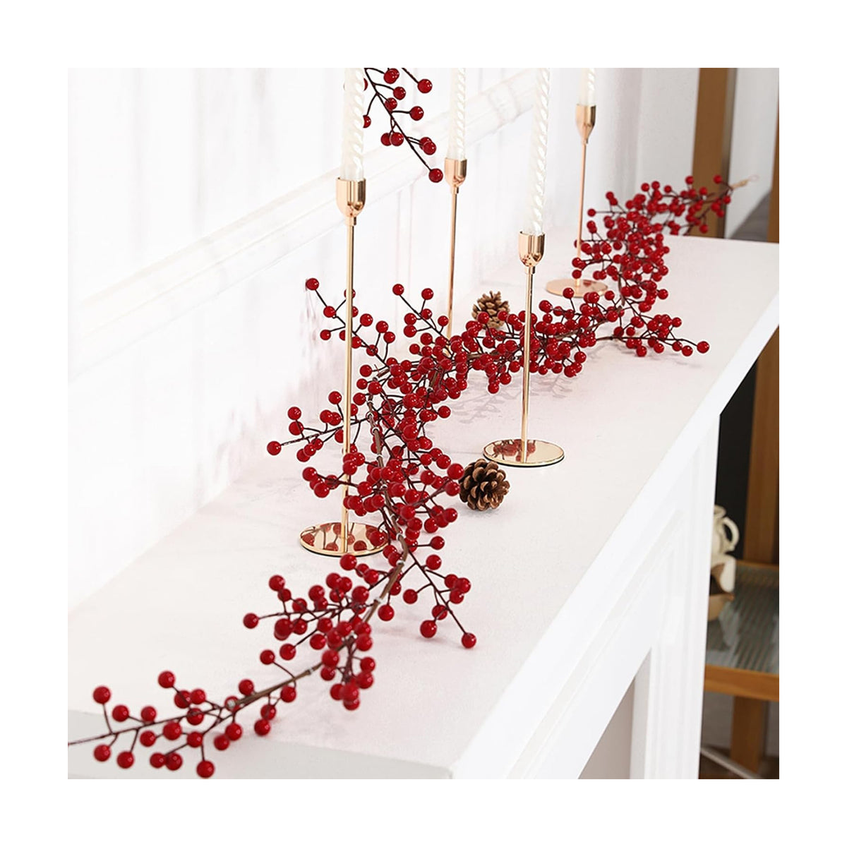 Christmas Red Berry Garland Artificial Burgundy Cranberry Xmas Tree Decor Holly Berry Garland for Winter Christmas Indoor Outdoor Home Fireplace Table Decorations(Large)-1PCS