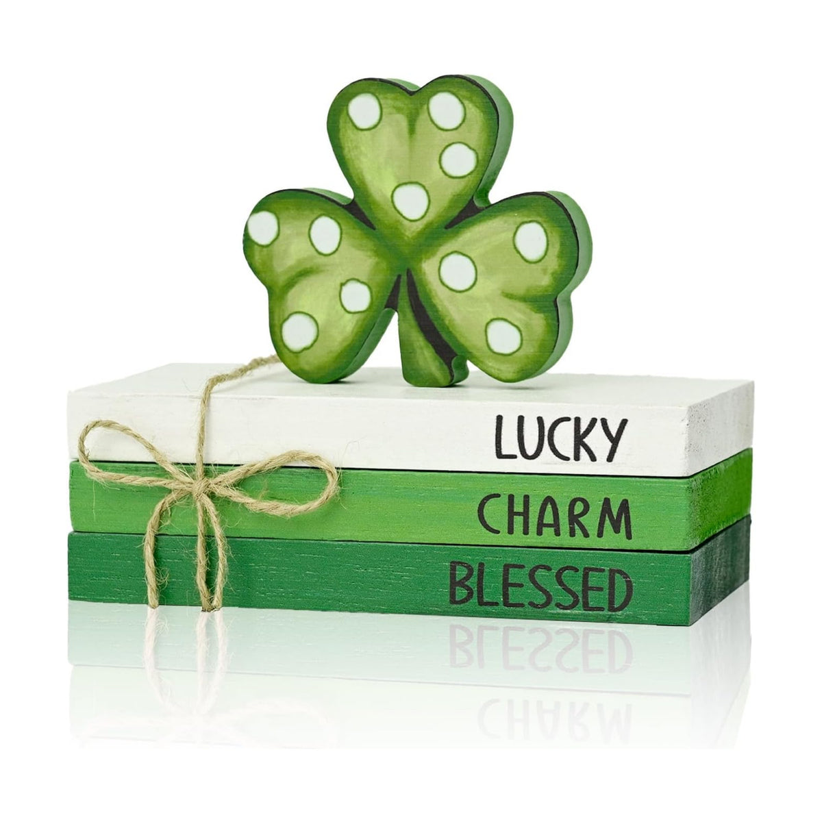 Smile St. Patrick's Day Wooden Decor Blocks LUCKY CHARM BLESSED Shamrock, Tabletop Shelf Wood Sign for Home Office Holiday Lucky Decoration