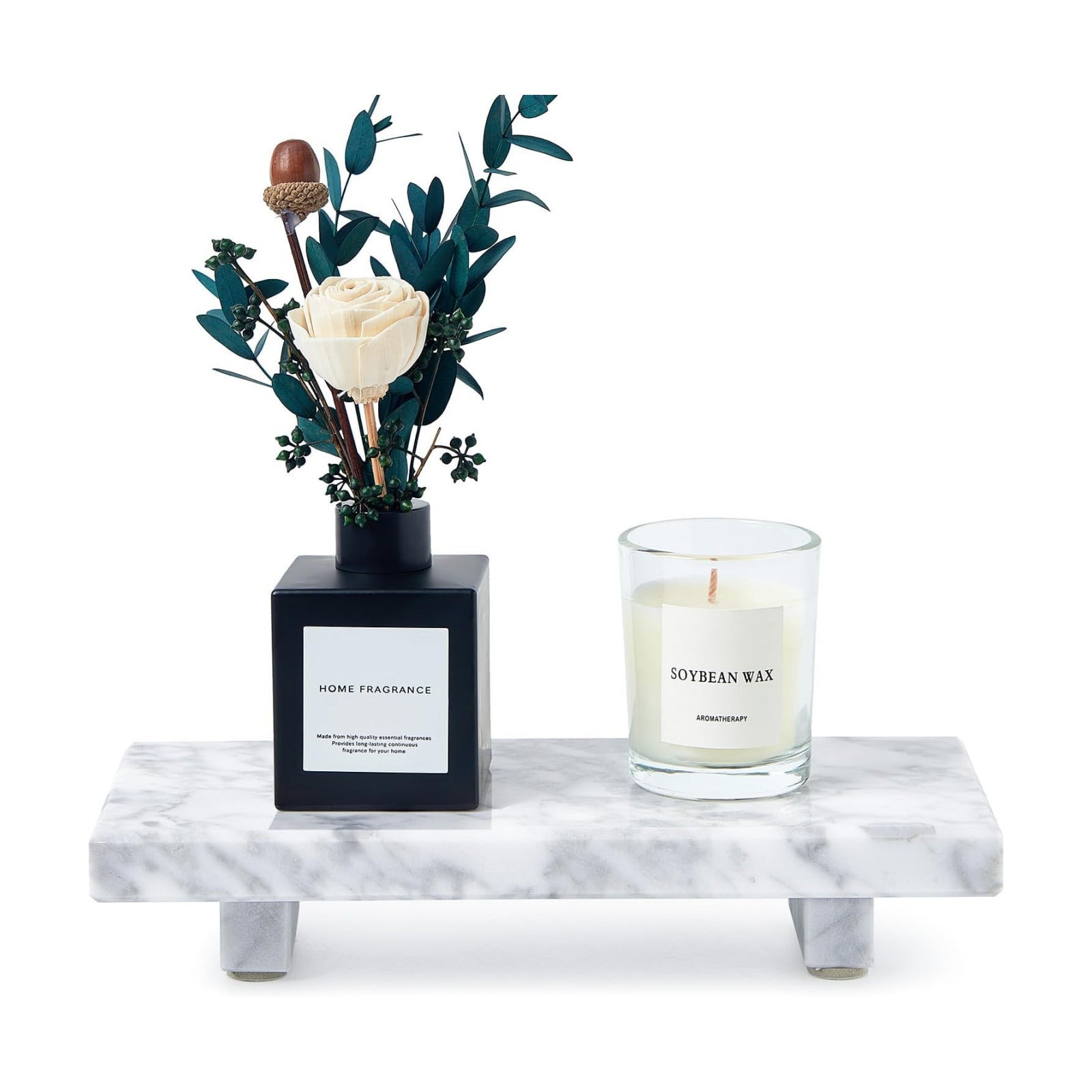 Vanity Organizer / Natural Marble Tray Pedestal Stand / White / 8.7 x 4 x 1.6