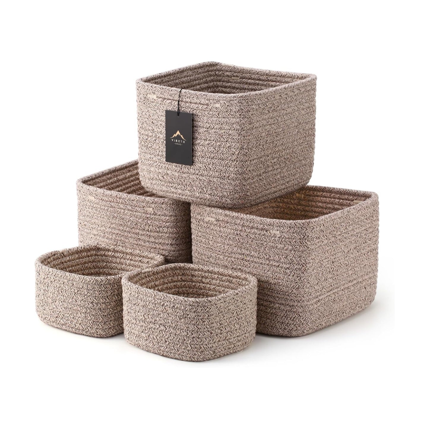 Storage Cubes Woven Rope Baskets / Natural / 9.05*9.05*7.08'' & 5.91*5.91*3.54 / Set of 5