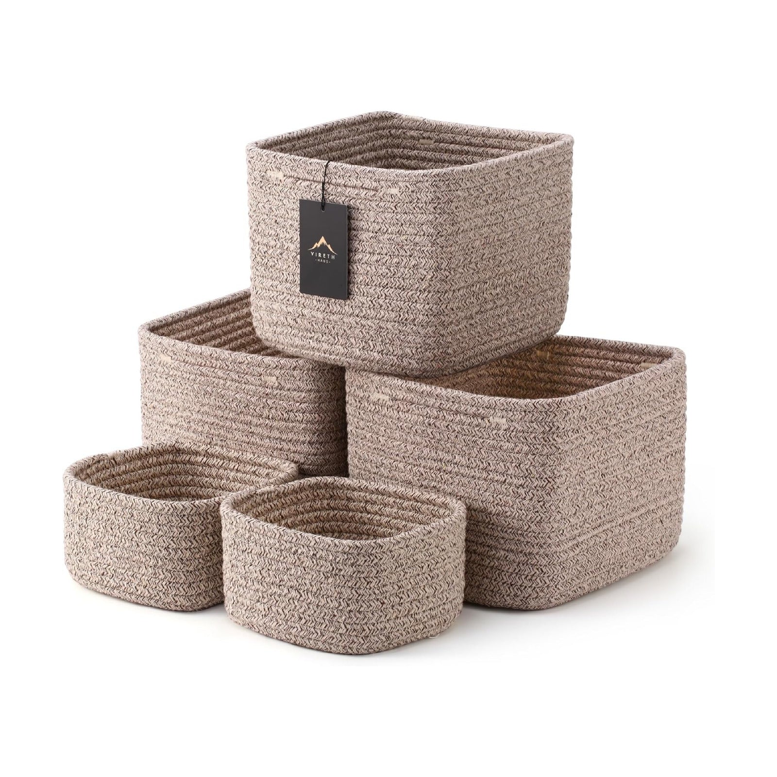 Storage Cubes Woven Rope Baskets / Natural / 9.05*9.05*7.08'' & 5.91*5.91*3.54 / Set of 5