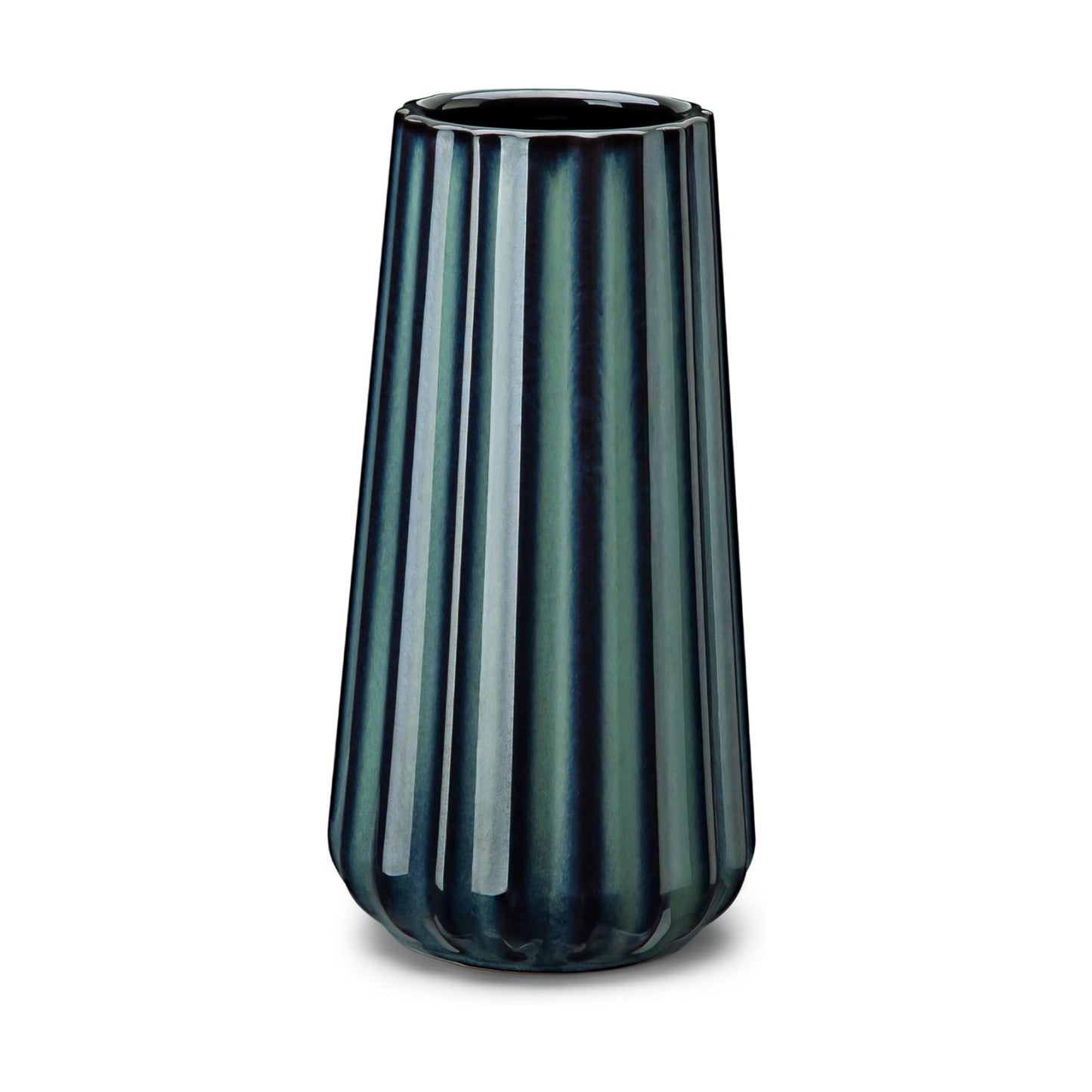 Ceramic Vase / Modern Ribbed Glossy Decorative Vase / Green / 7.8 Inch