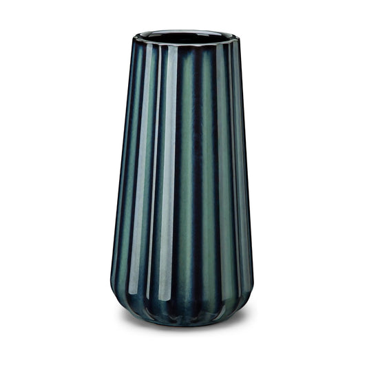 Ceramic Vase / Modern Ribbed Glossy Decorative Vase / Green / 7.8 Inch