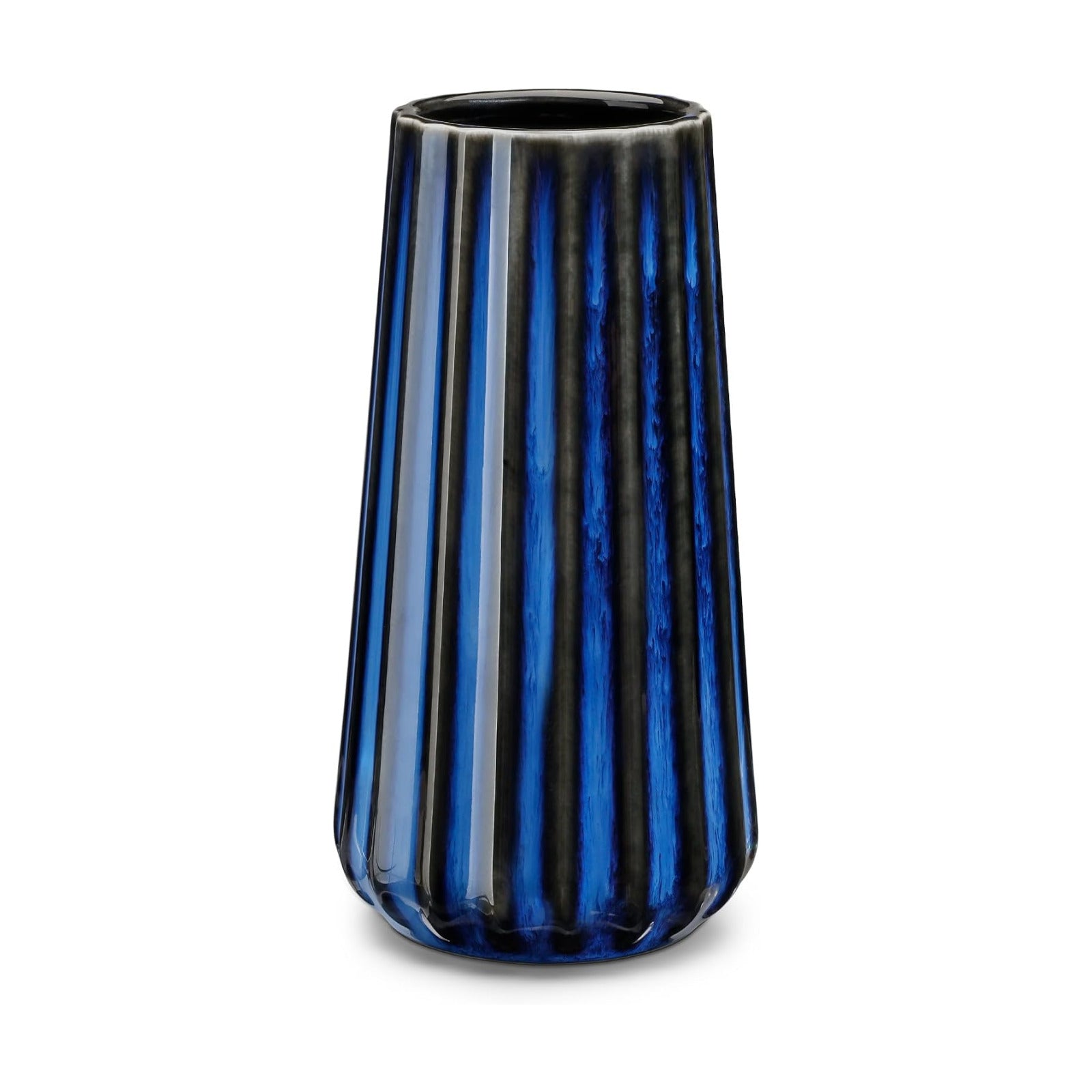 Ceramic Vase / Modern Ribbed Glossy Decorative Vase / Blue / 7.8 Inch