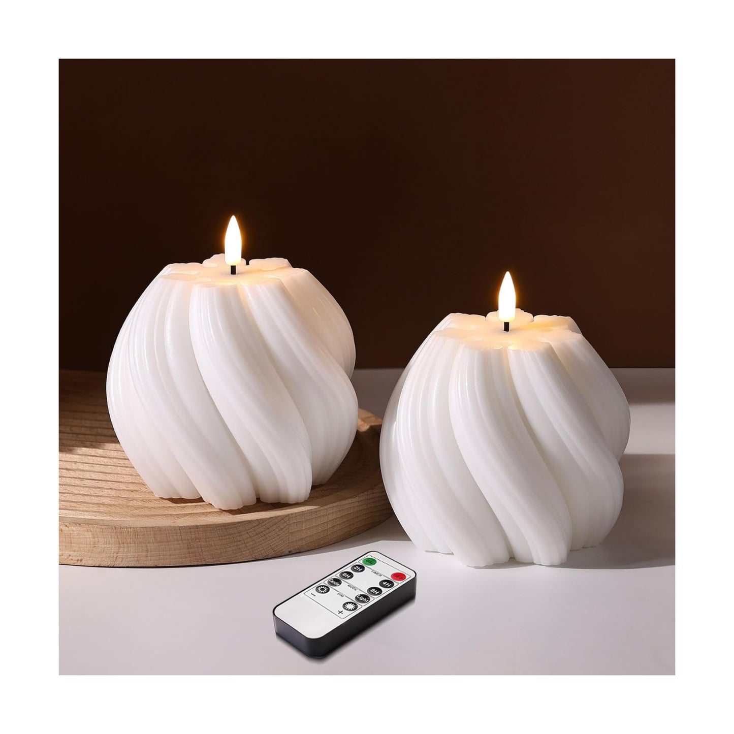 Swirl Flameless Candles / White / Set of 2