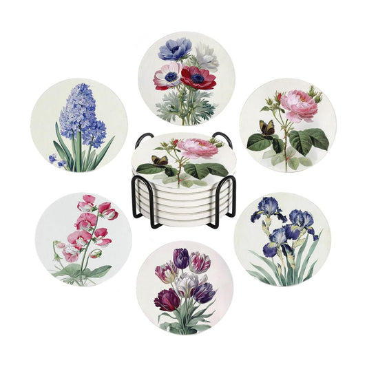 Holder / Spring Colorful Vintage Florals Coaster / Vintage Flowers / Round / Set of 6